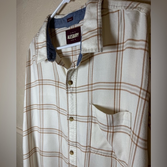 Alesbury Cream & Tan Plaid Button-Up Flannel Shirt Size XXL Tall - Picture 6 of 6